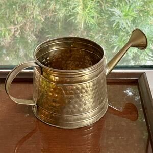Vintage Hammered Brass Watering Can – 14” Long, Rustic Decor